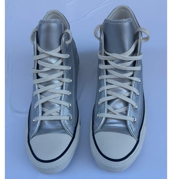 Converse Women's Chuck Taylor All Star Metallic Leather High Top Silver Shine 7 - Picture 7 of 12